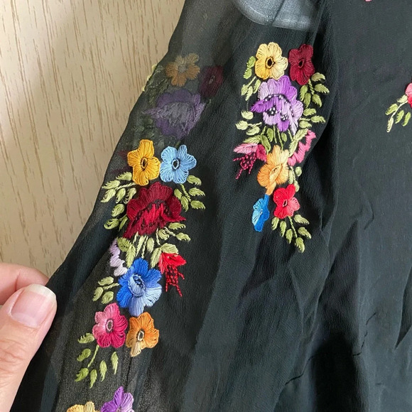 Gorgeous Floral Embroidered Black Blouse Salon Barbarita Bogata Columbia Sz Sm - Picture 3 of 12